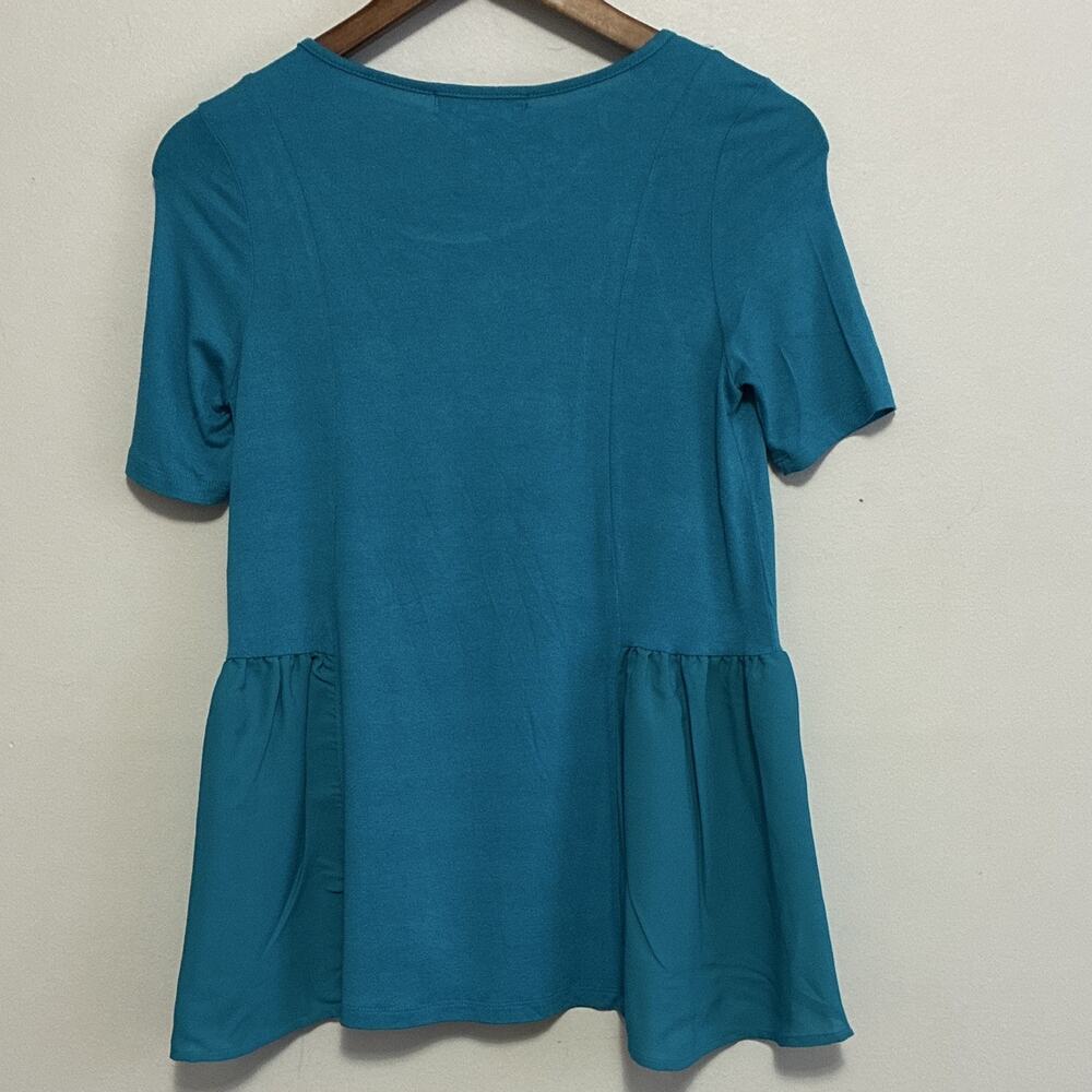 Living Doll Teal Peplum Top Short Sleeve Babydoll Blouse Sz XS Boho Ruffled - Picture 4 of 6